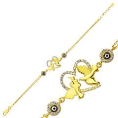 925 Ayar Gümüş Gold Kalpli Güvercin Bileklik BR0460175 (491491)