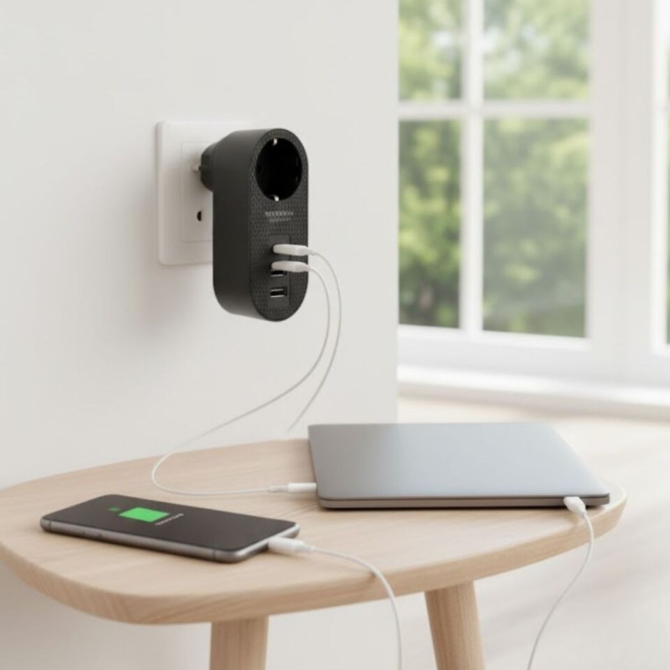 AD 2 USB,1 TYPE-C Girişli 1'li Çocuk Korumalı,Isıya Karşı Dayanıklı 2500Watt Termal Akım Korumalı Priz