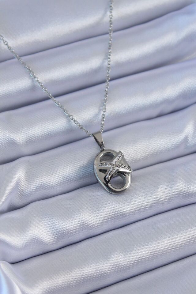 Mey İthalat® 316L Çelik Gümüş Renk Zirkon Taşlı Kadın Kolye