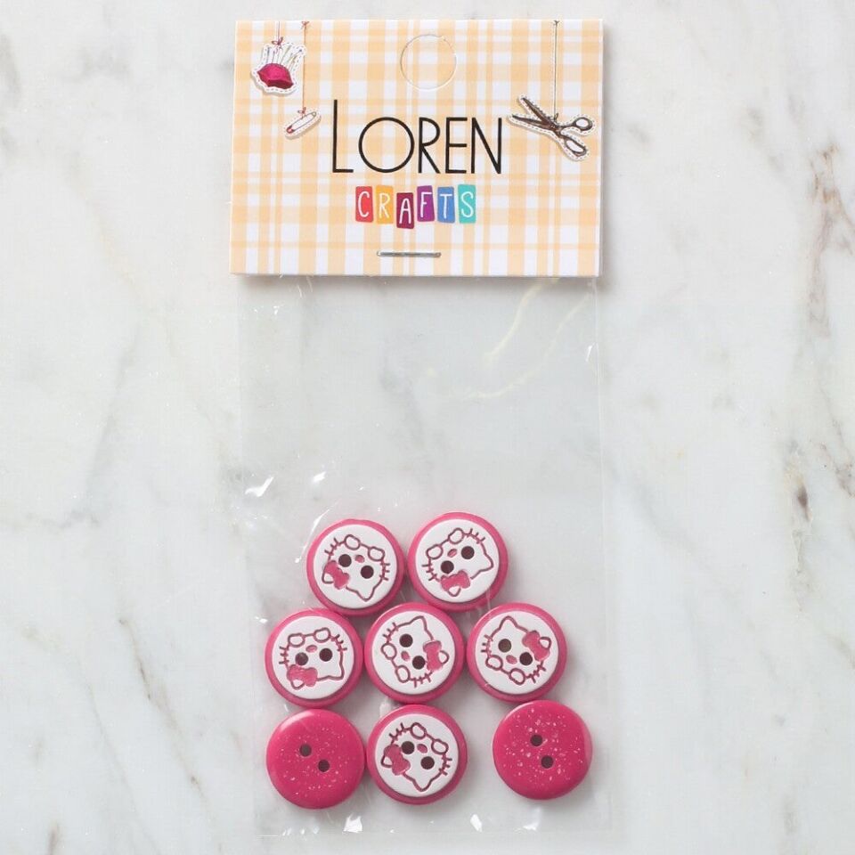 Loren Crafts 8 li Fuşya Kedi Düğme - 587