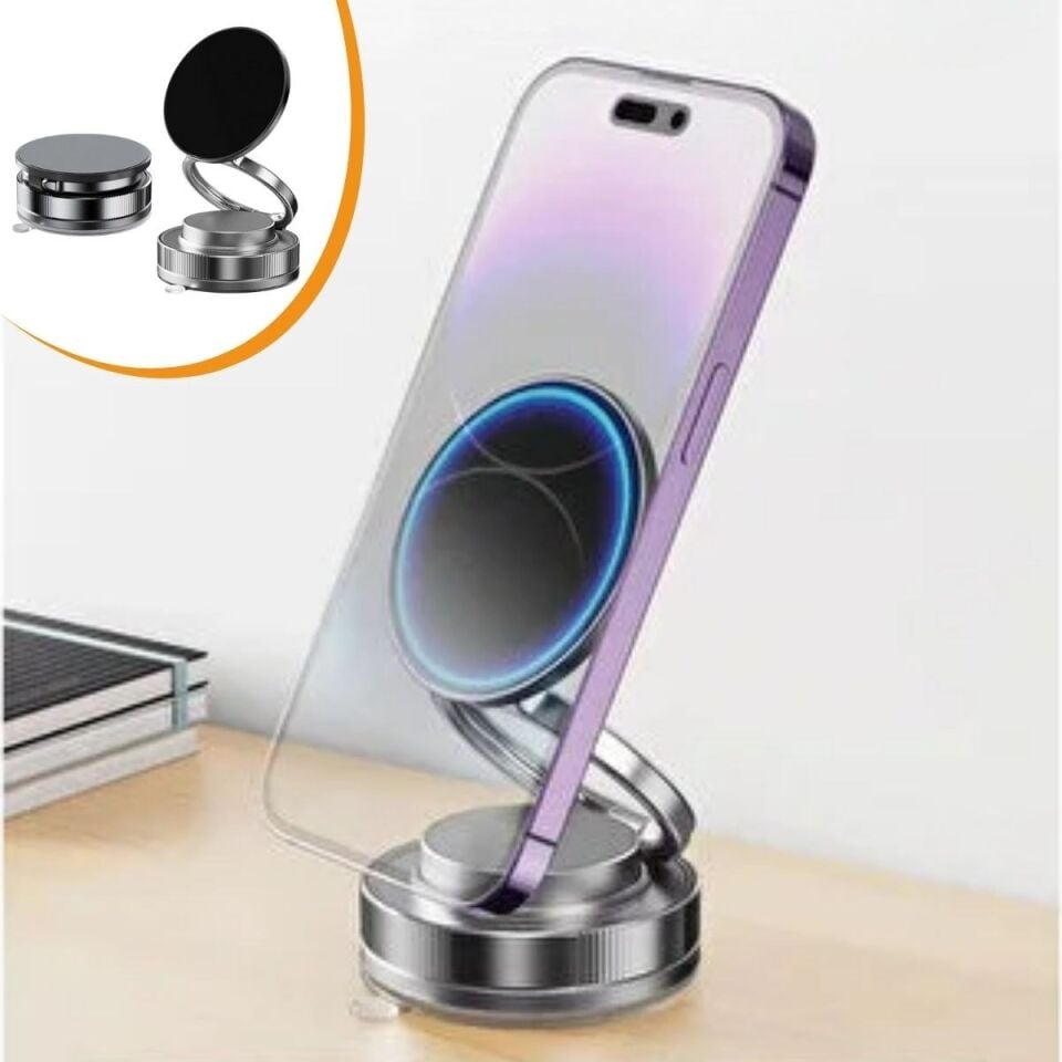 AD Vakumlu Manyetik Telefon Tutucu – Güçlü Vakum 360° Döner Araç İçi Telefon Standı, Ultra Sabit Manyetik Destekli Mobil Cihaz Aparatı