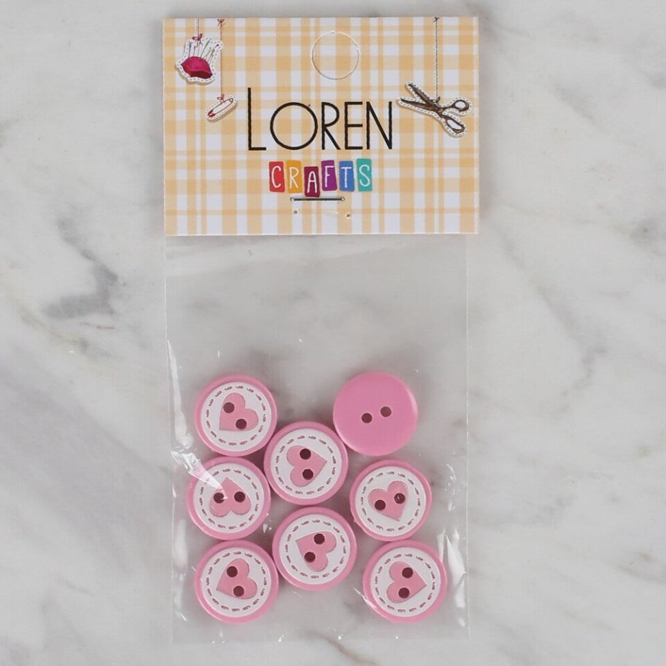 Loren Crafts 8 li Pembe Kalp Düğme - 473