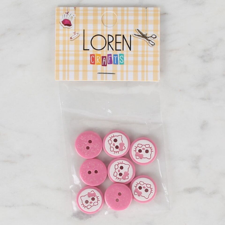 Loren Crafts 8 li Pembe Kedi Düğme - 584