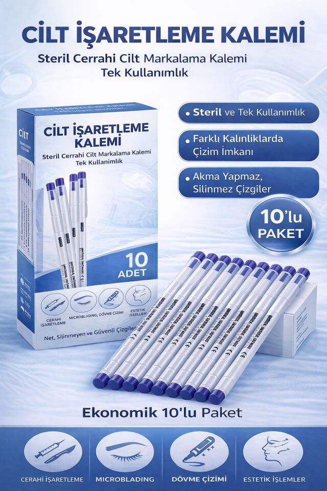 Cilt İşaretleme Kalemi Steril Cerrahi Marker Kalem 10 ADET