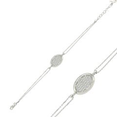 925 Ayar Gümüş Oval Beyaz Taşlı Bileklik BR0460299 (491491)