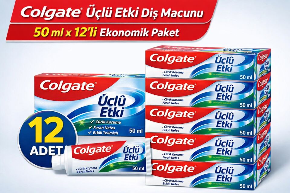 Colgate Üçlü Etki Diş Macunu 50 ml Çürük Koruma & Ferah Nefes 12 ADET