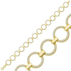 925 Ayar Gümüş Gold Yuvarlak Taşlı Kadın Bileklik T6995 (491491)