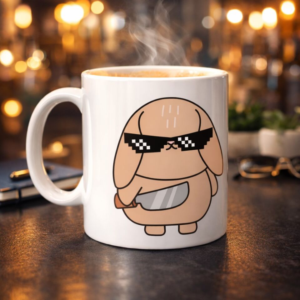 Cool Tavşan Tasarımlı Porselen Kupa MODEL 93 – Eğlenceli, Havalı ve Enerji Dolu Kahve Kupası