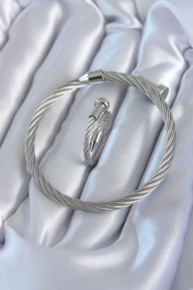 Mey İthalat® 316L Çelik Gümüş Renk Sarmal Model Erkek Bileklik Yüzük Kombini