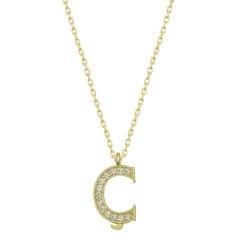925 Ayar Gümüş Gold Ç Harfi Kadın Gümüş Kolye (T6609) (491491)