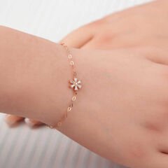 925 Ayar Gümüş Rose Çiçek Kadın Bileklik T7382 (491491)