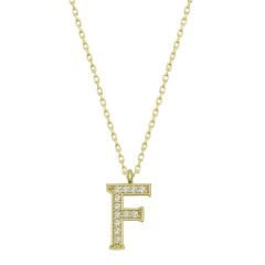 925 Ayar Gümüş Gold F Harfi Kadın Gümüş Kolye (T6612) (491491)