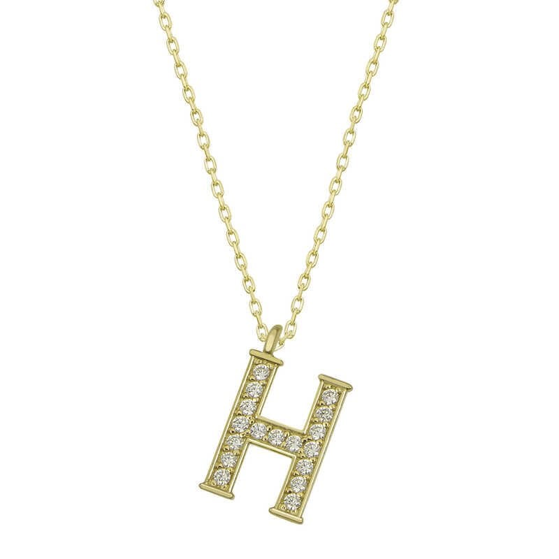 925 Ayar Gümüş Gold H Harfi Kadın Gümüş Kolye (T6614) (491491)