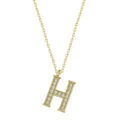925 Ayar Gümüş Gold H Harfi Kadın Gümüş Kolye (T6614) (491491)