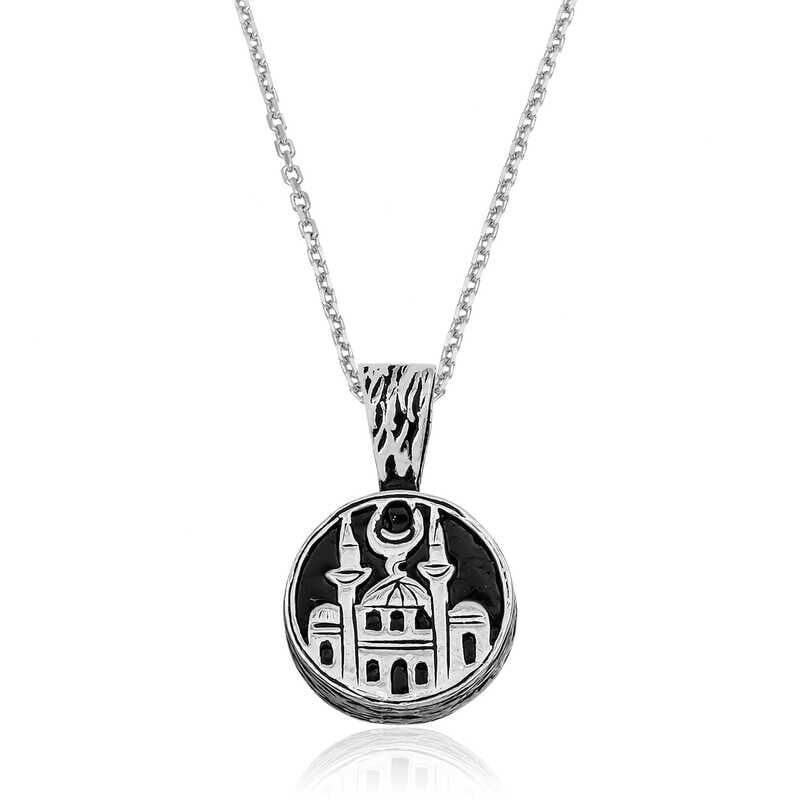 925 Ayar Gümüş Cami Desenli Gümüş Kolye T5081 (491491)