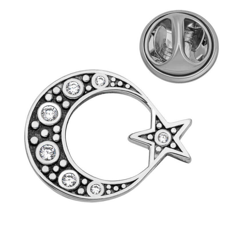 925 Ayar Gümüş Ay Yıldız Rozet T8668 (491491)