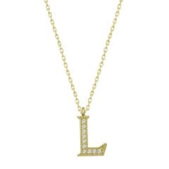 925 Ayar Gümüş Gold L Harfi Kadın Gümüş Kolye (T6619) (491491)