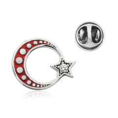 925 Ayar Gümüş Ay Yıldız Rozet T4636 (491491)