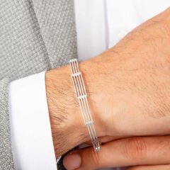 ​925 Ayar Gümüş Parçalı Erkek Bileklik T7412 (491491)