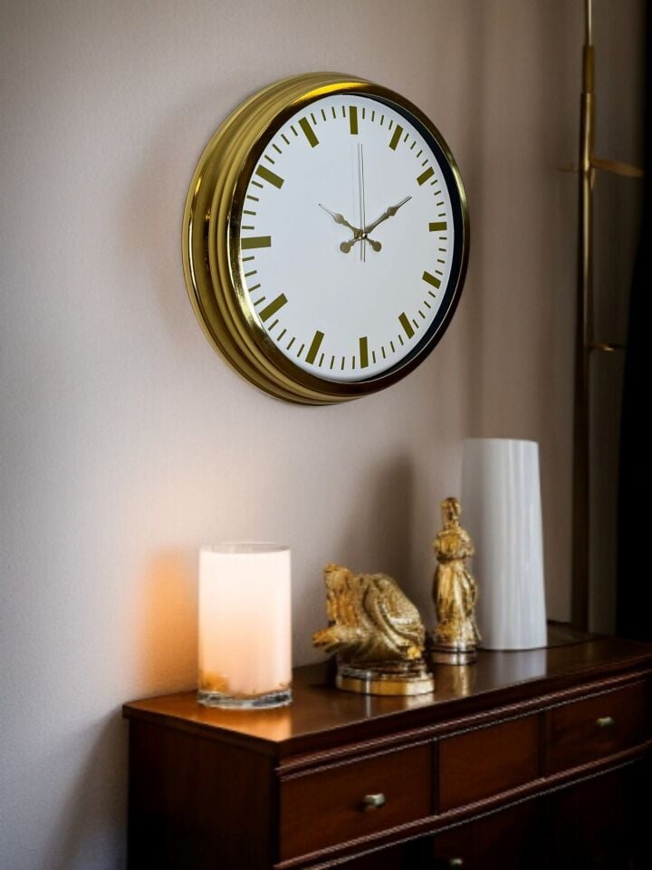 Gold & White Lüks Tasarım 40 Cm Gold Metal Duvar Saati