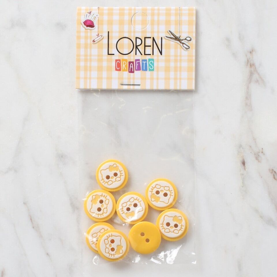 Loren Crafts 8 li Sarı Kedi Düğme - 590
