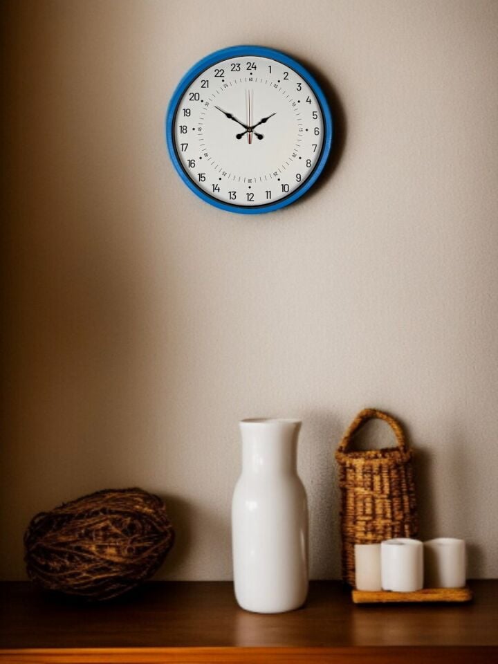 36 Cm Mavi 24 Saat Göstergeli Özel Tasarım Duvar Saati