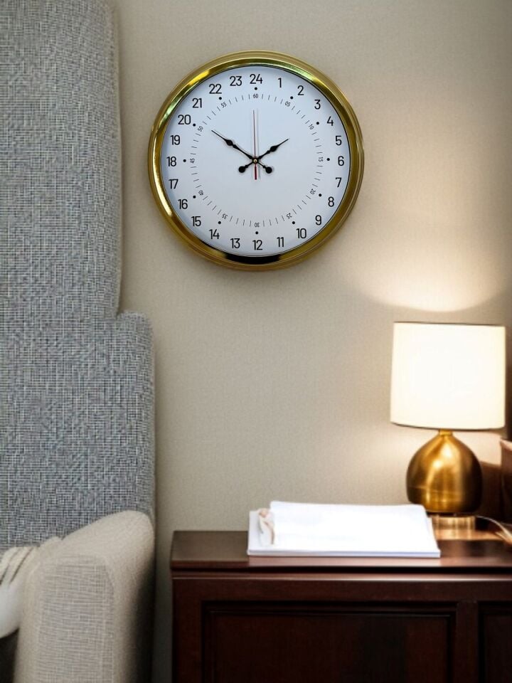 Gold 40 Cm Metal 24 Saat Göstergeli Özel Tasarım Duvar Saati