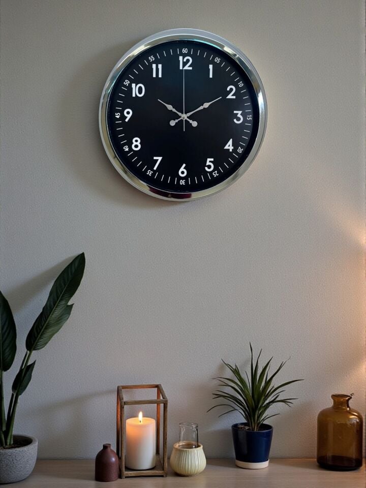 Klasik 40 Cm Krom Şık Metal Duvar Saati