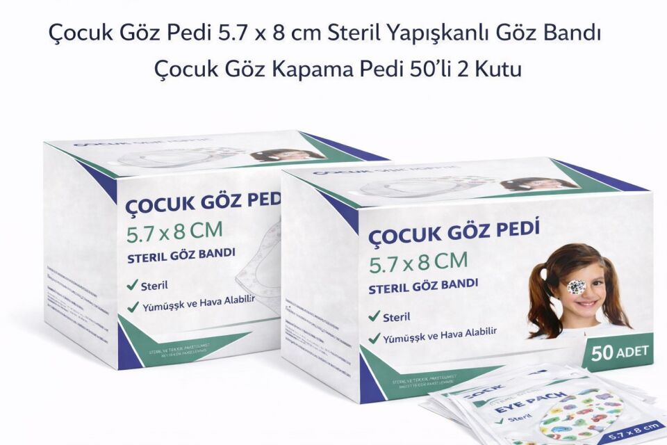 Çocuk Göz Pedi 5.7 x 8 cm Steril Yapışkanlı Göz Bandı Desenli Çocuk Göz Kapama Pedi 50’li 2 Kutu