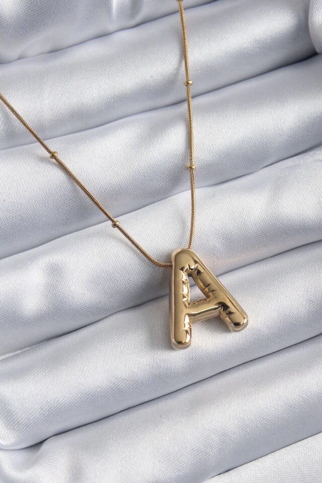 Mey İthalat® 316L Çelik Gold Renk Bubble ''A'' Harf Model Kadın Kolye