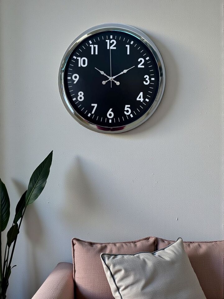 Modern 40 Cm Metal Krom Standart Duvar Saati
