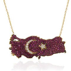 925 Ayar Gümüş Gold Ay Yıldız Türkiye Haritası Kadın Kolye T7370 (491491)