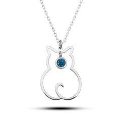 925 Ayar Gümüş Mart Ayı Doğum Taşı Kedi Kadın Kolye T8385 (491491)