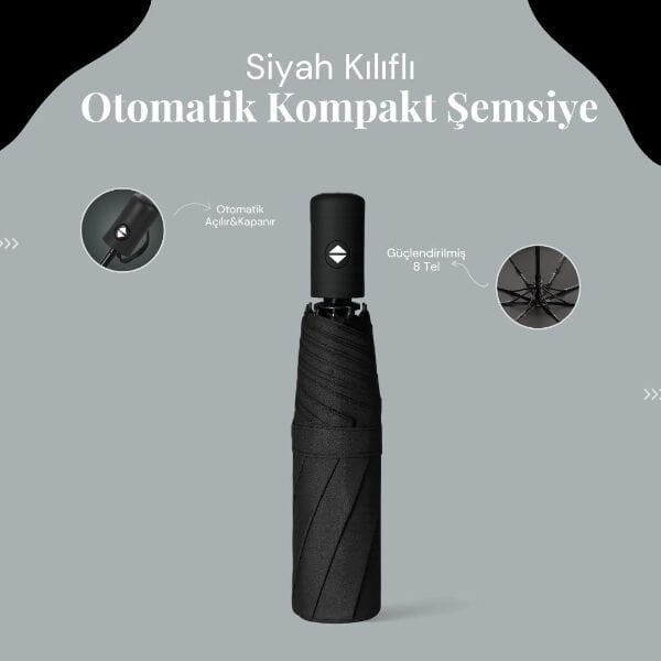 Siyah Kılıflı Otomatik Kompakt Şemsiye