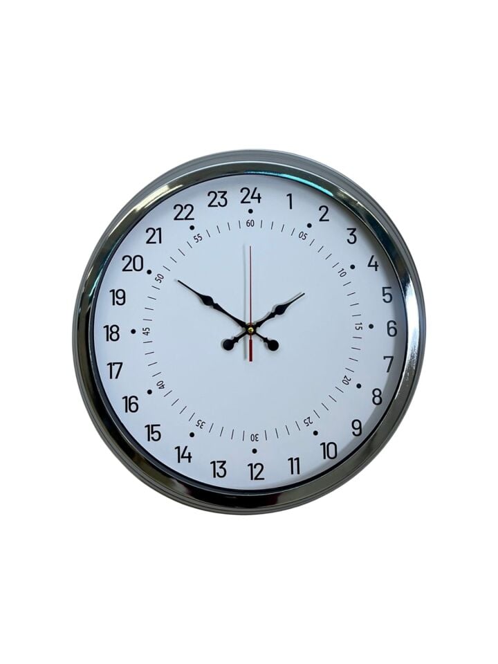 Krom 40 Cm Metal 24 Saat Göstergeli Özel Tasarım Duvar Saati