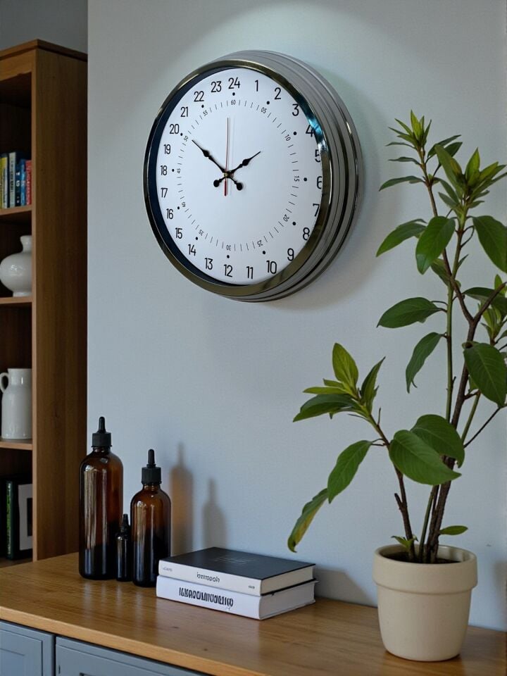 Krom 40 Cm Metal 24 Saat Göstergeli Özel Tasarım Duvar Saati