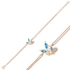 ​925 Ayar Gümüş Rose Kelebek Kadın Bileklik T6457 (491491)