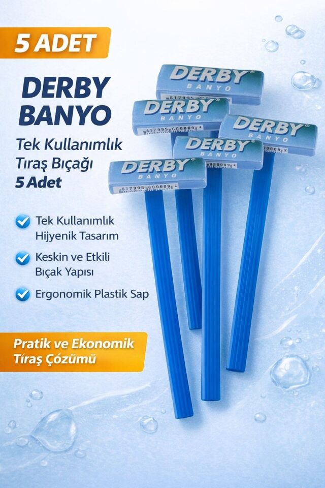 Derby Banyo Tek Kullanımlık Tıraş Bıçağı 5 Adet Plastik Saplı Pratik Ekonomik Tıraş Jileti