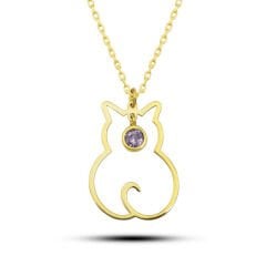 925 Ayar Gümüş Haziran Ayı Doğum Taşı Kedi Kadın Kolye T8391 (491491)