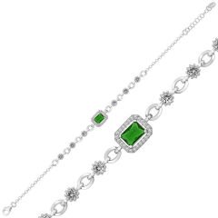 925 Ayar Gümüş Yeşil Baget Taşlı Bileklik T6089 (491491)