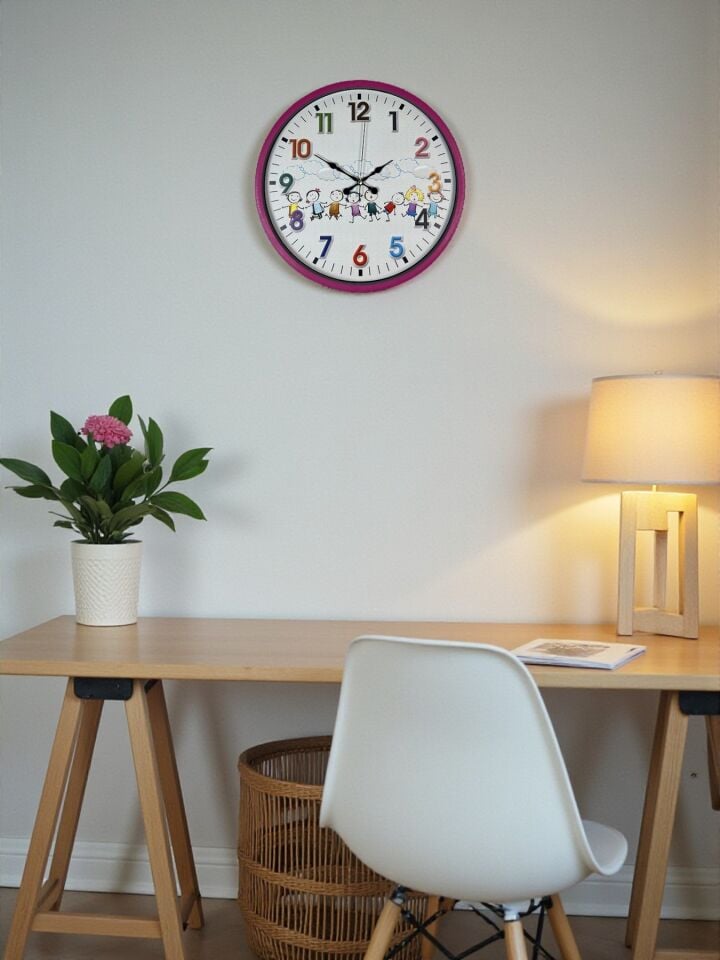 36 Cm Pembe Çocuk Odası Duvar Saati