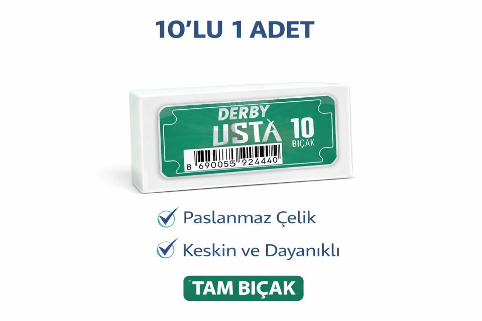 Derby Usta Çift Taraflı Jilet Tam Bıçak Berber Jileti 10LU 1 PAKET