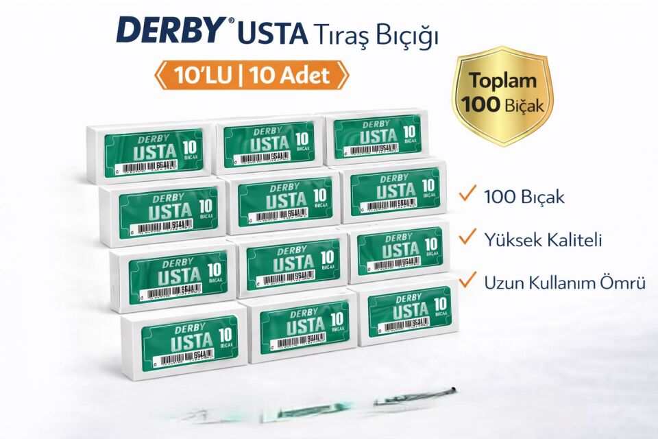 Derby Usta Çift Taraflı Jilet Tam Bıçak Berber Jileti 10LU 10 PAKET