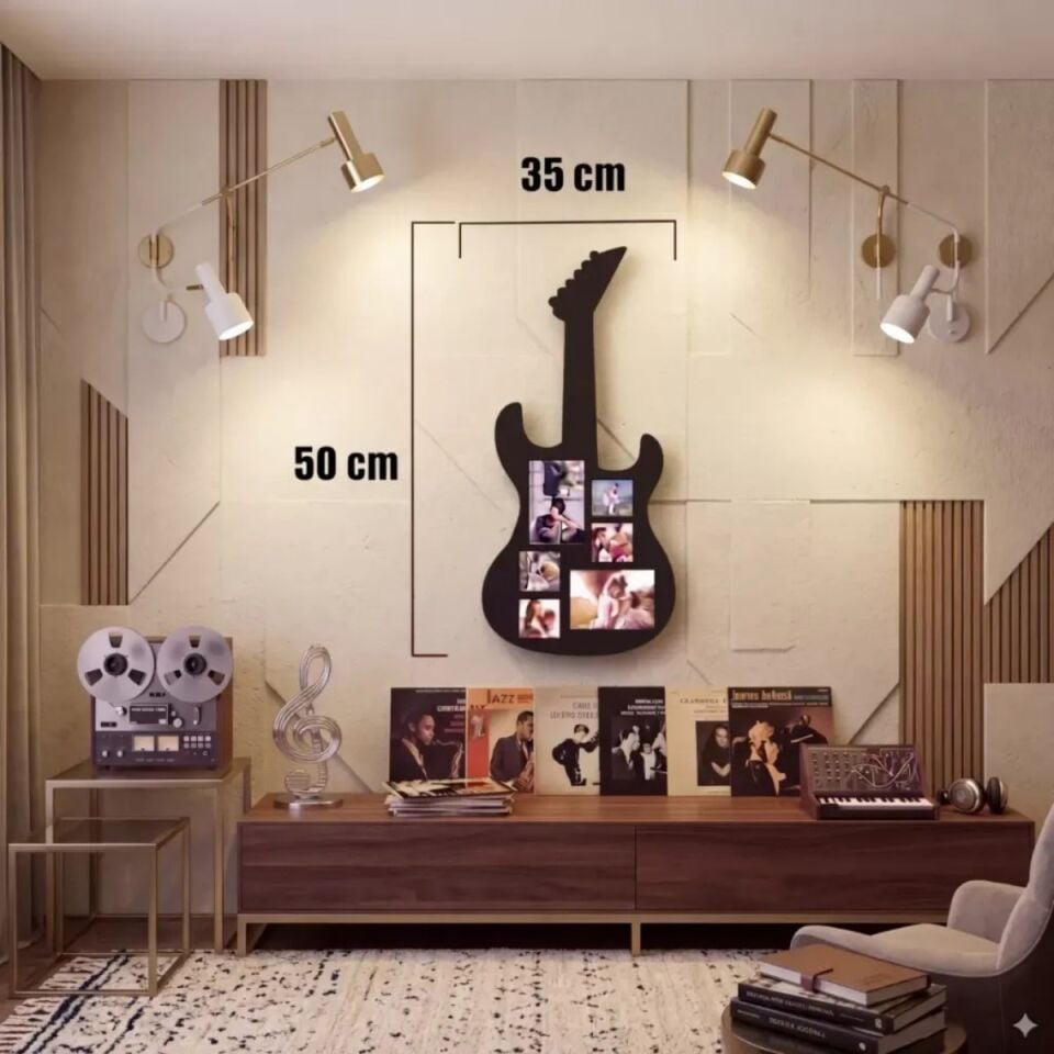 Mey İthalat® Modern Rock Serisi: Siyah Lazer Kesim Gitar Figürlü Çoklu Anı Çerçevesi