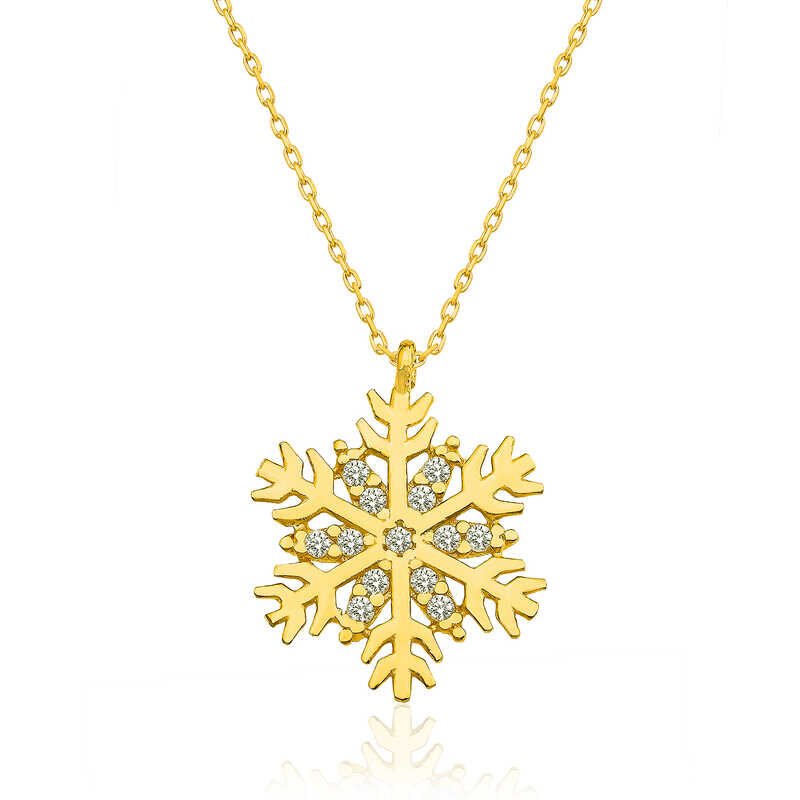 ​925 Ayar Gümüş Gold Kar Tanesi Kadın Gümüş Kolye T4971 (491491)
