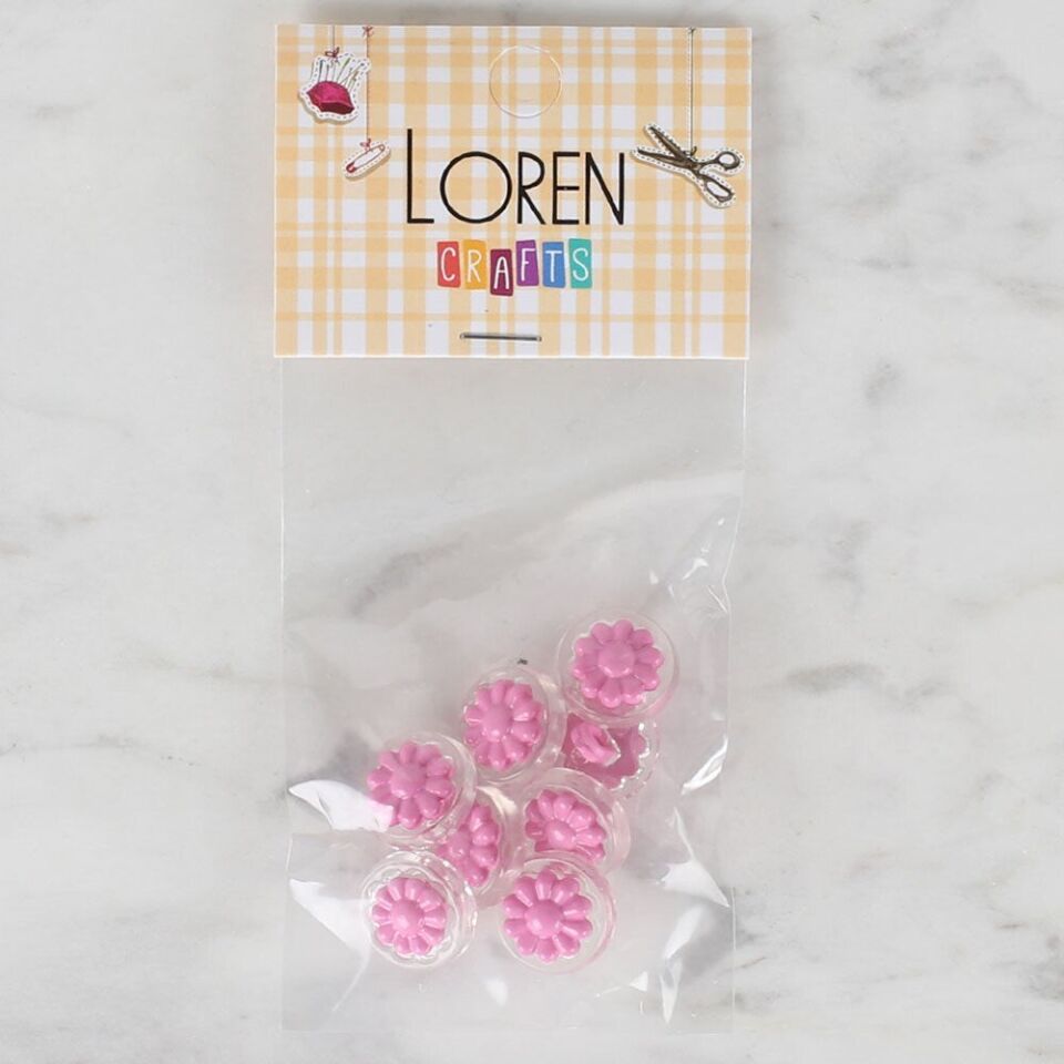Loren Crafts 8 li Şeffaf Pembe Papatya Düğme - 254