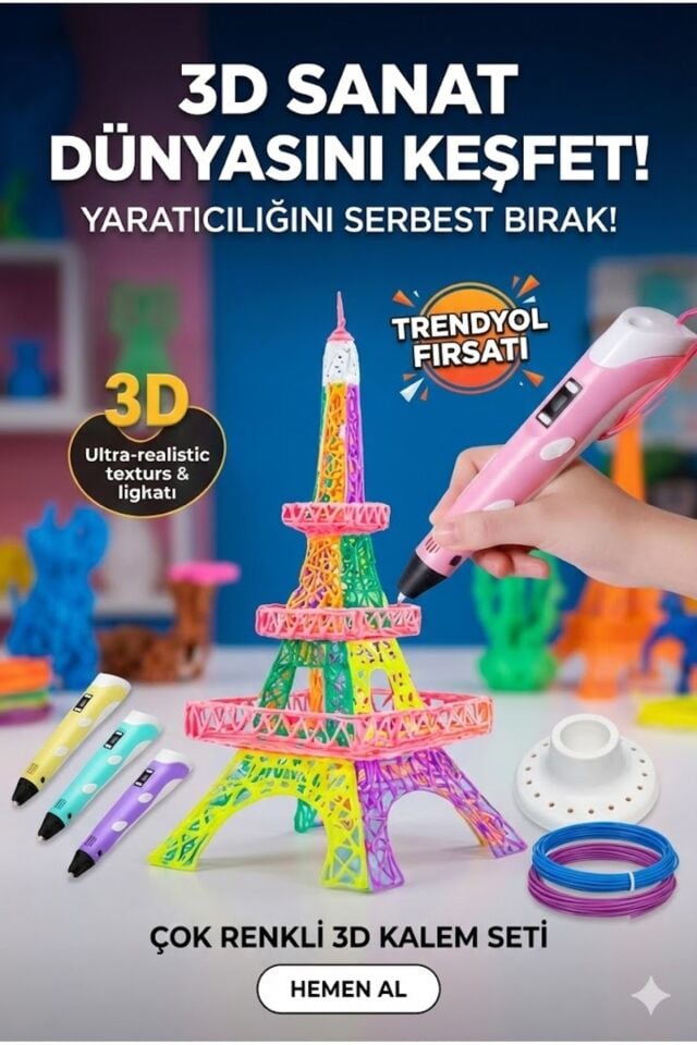 3D Kalem Seti (PEMBEİ) Dijital Göstergeli + 3 Renk Filament Hediyeli Eğitici Yazıcı ABS/PLA Uyumlu