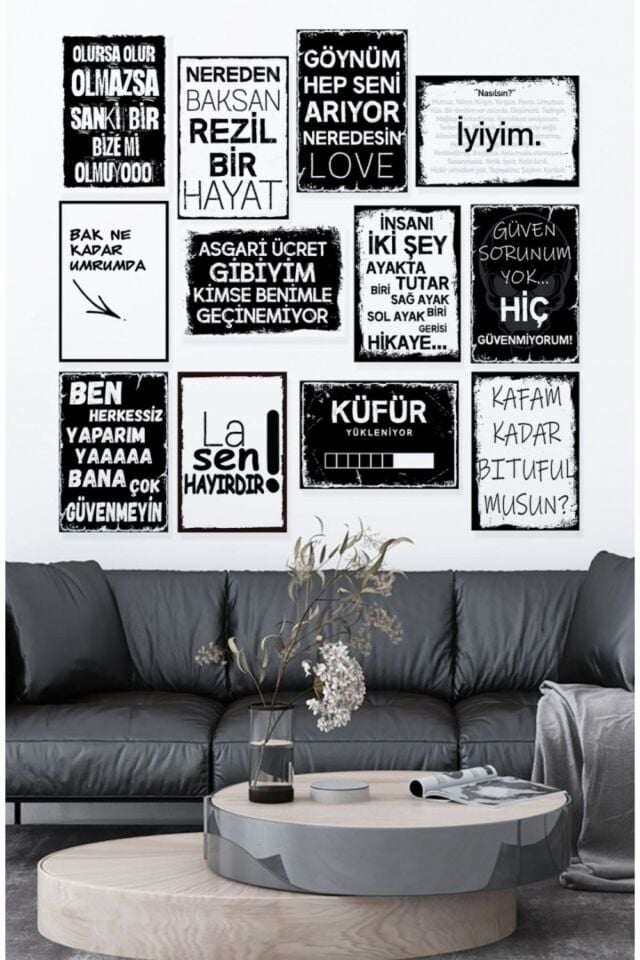 Sözler Temalı 12 Parça Ahşap Poster Tablo Duvar Dekoru 15 x 20