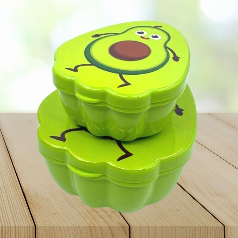 AD 2'li İç İçe Geçebilen Avokado Model Saklama ve Beslenme Kabı Seti (550 ml + 250 ml)