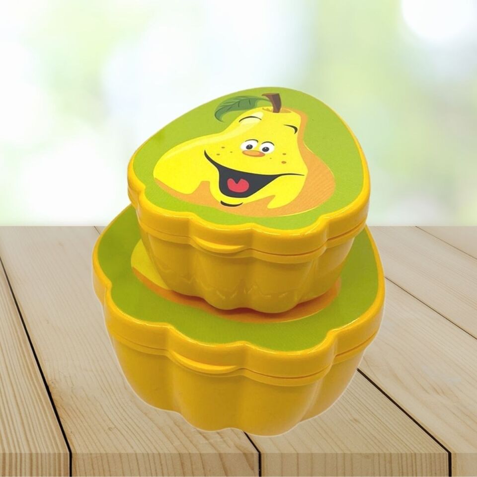 AD 2'li İç İçe Geçebilen Armut Model Saklama ve Beslenme Kabı Seti (550 ml + 250 ml)